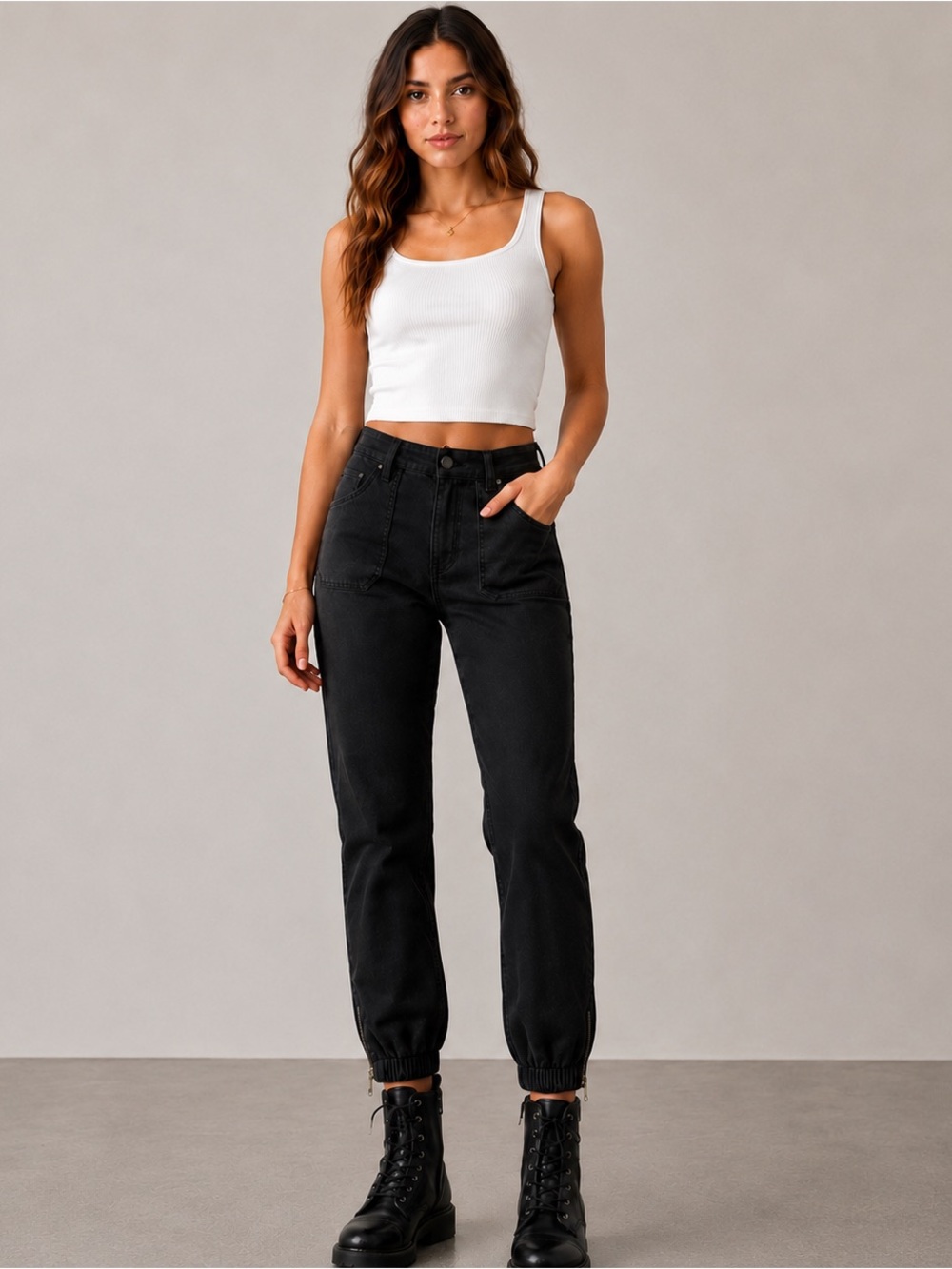 PAIGE Mayslie Jogger Black Utility Pants Zip Ankle Stretch Denim Size 24
